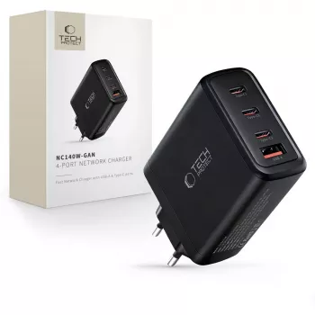 TECH-PROTECT NC140W-GAN 4-poorts netwerkoplader PD 140W / QC3.0 zwart