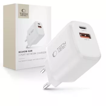 TECH-PROTECT NCA45W-GAN 2-poorts netwerkoplader PD 45W / QC3.0 wit