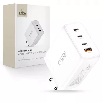 TECH-PROTECT NC200W-GAN 4-poorts netwerkoplader PD 200W / QC3.0 wit