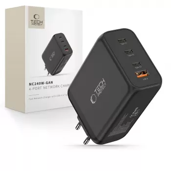 TECH-PROTECT NC240W-GAN 4-poorts netwerkoplader PD 240W / QC3.0 zwart