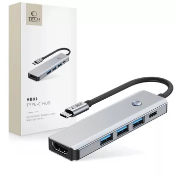 TECH-PROTECT HB01 hub-adapter 5in1 Type-C + USB3.0 + HDMI 4K 60Hz + PD100W spacegrijs