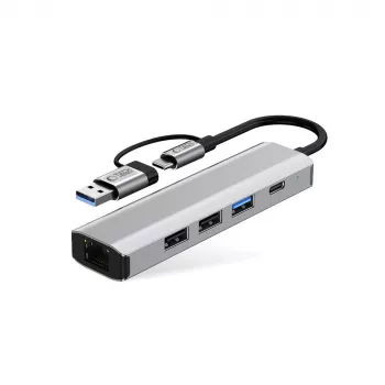 TECH-PROTECT HB03 hub-adapter 5in1 Type-C + USB 2.0 + USB 3.0 + RJ45 spacegrijs