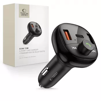 TECH-PROTECT CC06 3-poorts auto-oplader PD 72W + FM-transmitter zwart
