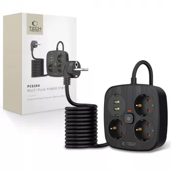 TECH-PROTECT PCS3X4 stekkerdoos 2 USB & 2 Type-C & 3 stopcontacten 200cm zwart