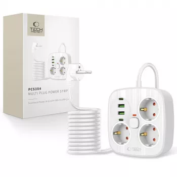 TECH-PROTECT PCS3X4 stekkerdoos 2 USB & 2 Type-C & 3 stopcontacten 200cm wit