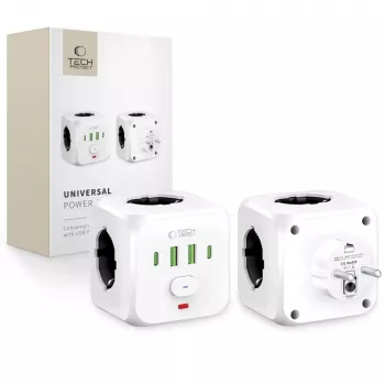TECH-PROTECT PCL3X4 stekkerdoos 3 Schuko-stopcontacten 2 USB-A 2 USB-C 2m wit