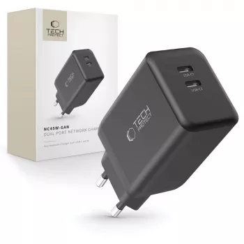 TECH-PROTECT NC45W-GAN 2-poorts netwerkoplader PD 45W zwart