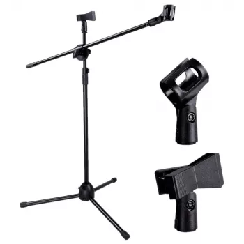 MOZOS SM803 microfoon-vloerstatief met giek, 2 houders, tot 200 cm, zwart