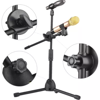 MOZOS SM803 microfoon-vloerstatief met giek, 2 houders, tot 200 cm, zwart