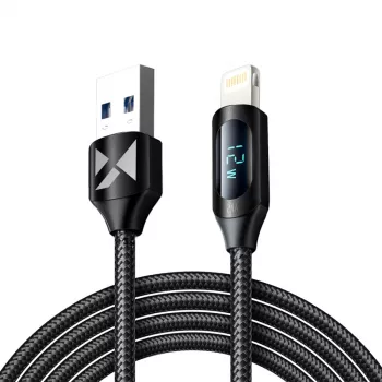 Wozinsky WUALC2 USB-A naar Lightning kabel met LED-indicator, 2,4 A, 2 m, zwart