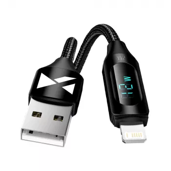 Wozinsky WUALC2 USB-A naar Lightning kabel met LED-indicator, 2,4 A, 2 m, zwart