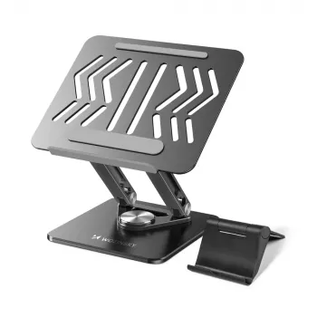 Wozinsky 360° laptopstandaard zwart met telefoonhouder