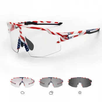 ROCKBROS fotochromatische fietsbril met UV-bescherming en correctie-inzet - USA patroon - wit