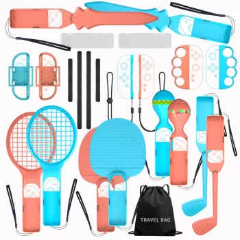 HURTEL Family Accessories Kit 23 in 1 voor Nintendo Switch 2 - oranje en blauw set