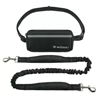 Wozinsky WPST-01 handsfree hondenloopriem met tas en elastische lijn - zwart