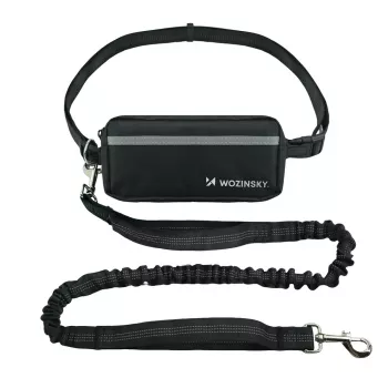 Wozinsky WPST-01 handsfree hondenloopriem met tas en elastische lijn - zwart