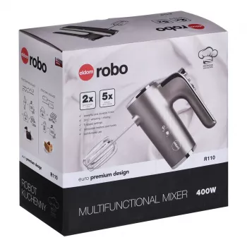 Eldom R110 Robo Handmixer, 400 W, 5 snelheden, turbofunctie, klop- en mengaccessoires, zilver (R110 robo)