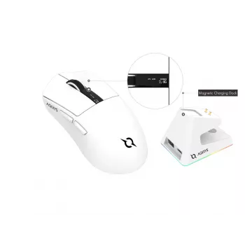 AQIRYS Zephyr draadloze gaming-muis, 2,4 GHz + Bluetooth, 26000 DPI, wit