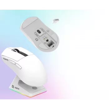 AQIRYS Zephyr draadloze gaming-muis, 2,4 GHz + Bluetooth, 26000 DPI, wit
