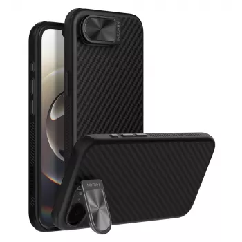 Nillkin CarboProp Magnetic hoesje met camera-afdekking en standaard voor iPhone 16e / 17e - zwart