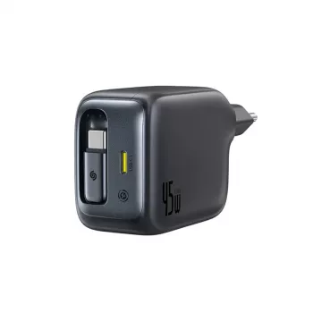 Baseus EnerCore CJ11 45W autolader met USB-C-aansluiting en intrekbare USB-C-kabel - zwart