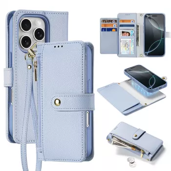 DUXDUCIS Lawa Leather Case voor iPhone 16 Pro Max met afneembare magnetische wallet - blauw