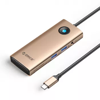 ORICO PW11 USB-C 8-in-1 dockingstation, 2x USB-A 3.0, 1x USB-C PD 100W, 1x HDMI 4K 60Hz, 1x microSD/SD, 1x RJ45 Gigabit Ethernet, 1x audio 3,5mm, roségoud