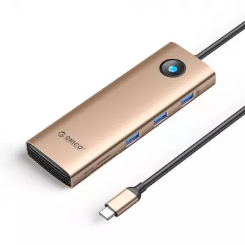 ORICO PW11 USB-C dockingstation 9-in-1, 3x USB-A 3.0, 1x USB-C PD 100W, 1x HDMI 4K 60Hz, 1x VGA 1080P 60Hz, 1x microSD/SD, 1x RJ45 Gigabit Ethernet - roségoud