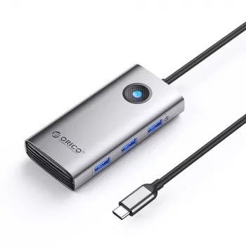 ORICO PW11 USB-C dockingstation 6-in-1, 3x USB-A 3.0, 1x USB-C PD 100W, 1x HDMI 4K 30Hz, 1x RJ45 2.5G Ethernet, grijs