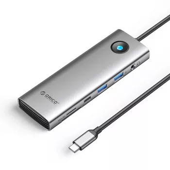 ORICO PW11 USB-C 9-in-1 dockingstation grijs - 2x USB-A 3.0, 1x USB-C 3.0, 1x USB-C PD 100W, 1x HDMI 4K 60Hz, 1x microSD/SD, 1x RJ45 2.5G Ethernet, 1x audio 3,5mm