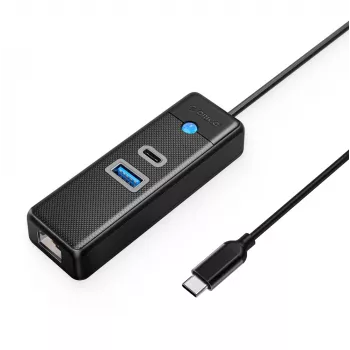ORICO PWCUR-C3 3-poorts USB-C hub met USB-A 3.0, USB-C 3.0 en Gigabit Ethernet - zwart