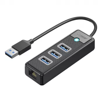 ORICO PW3UR25-U3 4-poorts USB 3.0 hub met 2.5G Ethernet-adapter, 1,8m kabel, zwart