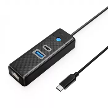 ORICO PW3UR25-C3 3-poorts USB-C hub met 2,5G Ethernet, 1x USB-A 3.0, 1x USB-C 3.0, 1m kabel, zwart