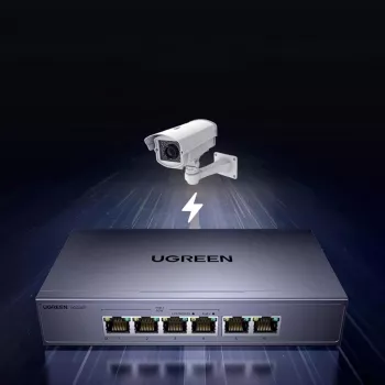 Ugreen 6-poorts Gigabit Ethernet-switch met PoE+ - grijs