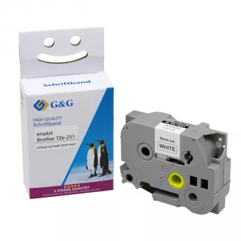 G&G BB-B-G-251 Compatibel etikettenband wit op zwart 24mm x 8m vervanging voor Brother TZe-251