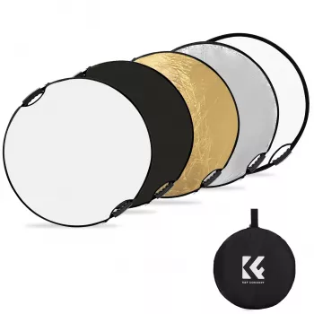 K&F Concept 5-in-1 ronde fotoreflector met handgreep 80cm (32 inch) - goud/zilver/wit/zwart/transparante diffusor voor portret-, studio- en outdoorfotografie
