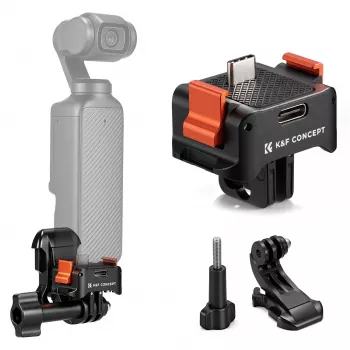 KF snelspanningsadapter met USB-C-laadfunctie voor DJI Osmo Pocket 3/4, GoPro-houder, 1/4 inch schroefdraad, zwart