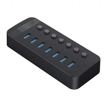 ORICO CT2U3-7AB USB 3.0-hub met 7 USB-A-aansluitingen en individuele schakelaars - zwart
