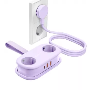 ORICO AP3 20W GaN 5-in-1 stekkerdoos, 2x AC + 2x USB-A + 1x USB-C, paars, 1,5m kabel