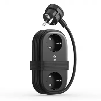 ORICO AP3 65W GaN 6-in-1 stekkerdoos met 2 AC-stopcontacten, 2 USB-A- en 2 USB-C-aansluitingen, 1,5 m kabel, zwart