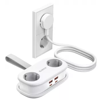 ORICO AP3 65W GaN 6-in-1 stekkerdoos met 2 AC-stopcontacten, 2 USB-A- en 2 USB-C-aansluitingen - wit