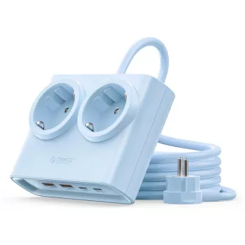 ORICO PDC25 25W 6-in-1 desktop stekkerdoos met 2 AC-stopcontacten, 2 USB-A en 2 USB-C aansluitingen - blauw