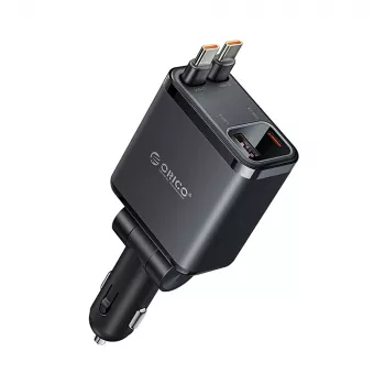 ORICO Twin Reach 45W USB-A + USB-C autolader met twee intrekbare USB-C-kabels - zwart