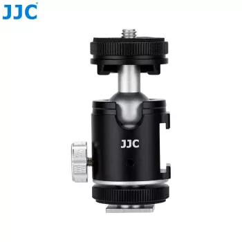 JJC BH-SM1 3D mini-kogelkop van aluminiumlegering met 3 koudeschoenen, 1/4 inch-schroef, zwart