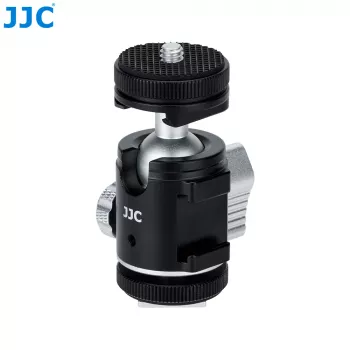 JJC BH-SM1 3D mini-kogelkop van aluminiumlegering met 3 koudeschoenen, 1/4 inch-schroef, zwart