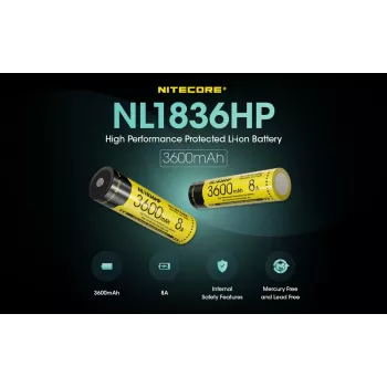 Nitecore NL1836HP 3600mAh 18650 Li-ion button top batterij