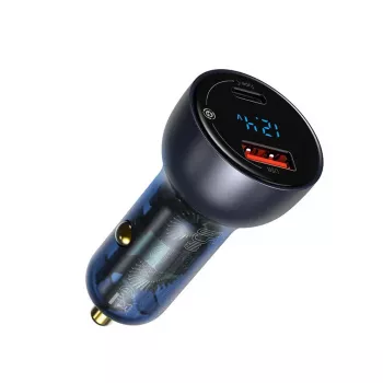 Baseus Particular digitale autolader, USB-C + USB-A, QC3.0+PD, 65W, grijs