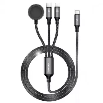 AWEI W23 3-in-1 USB-C/Lightning/Apple Watch oplaadkabel 100W/10W/2,5W zwart