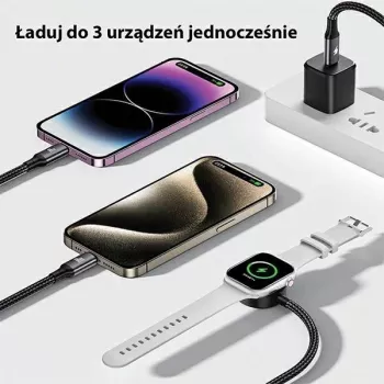 AWEI W23 3-in-1 USB-C/Lightning/Apple Watch oplaadkabel 100W/10W/2,5W zwart