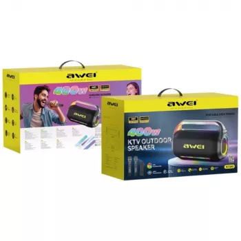 AWEI KT20 draagbare draadloze luidspreker 400W Bluetooth 5.3 met karaokeset zwart